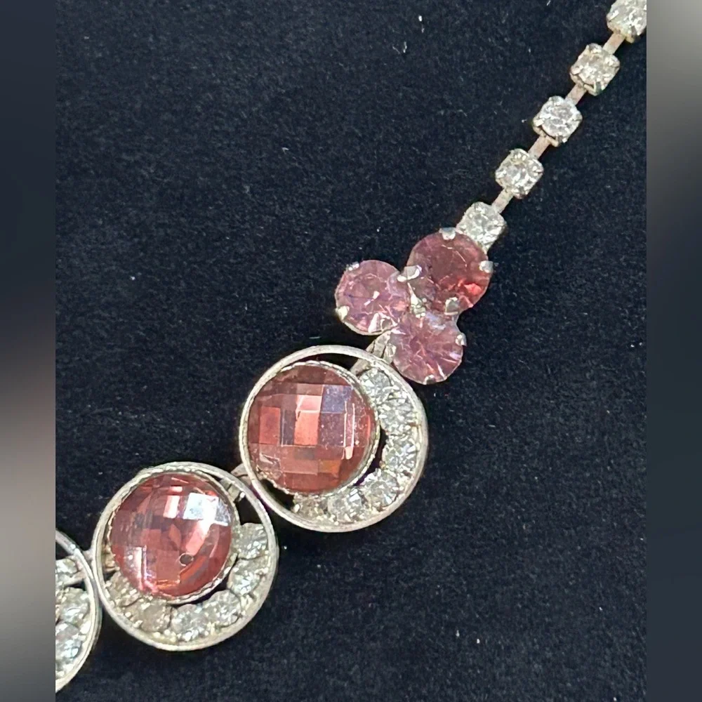 Vintage Christine Collection Pink White Rhinestone Silver Toned Fashion Necklace - Picture 3 of 10